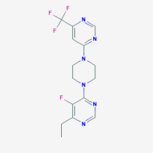 molecular formula C15H16F4N6 B2483907 4-Ethyl-5-fluoro-6-[4-[6-(trifluoromethyl)pyrimidin-4-yl]piperazin-1-yl]pyrimidine CAS No. 2415565-64-7