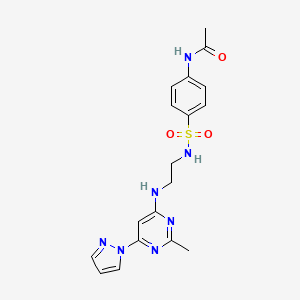 molecular formula C18H21N7O3S B2483912 N-(4-(N-(2-((2-methyl-6-(1H-pyrazol-1-yl)pyrimidin-4-yl)amino)ethyl)sulfamoyl)phenyl)acetamide CAS No. 1171404-02-6