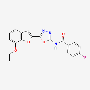 molecular formula C19H14FN3O4 B2483913 N-(5-(7-ethoxybenzofuran-2-yl)-1,3,4-oxadiazol-2-yl)-4-fluorobenzamide CAS No. 922097-77-6