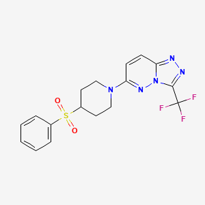 molecular formula C17H16F3N5O2S B2483918 6-[4-(Benzenesulfonyl)piperidin-1-yl]-3-(trifluoromethyl)-[1,2,4]triazolo[4,3-b]pyridazine CAS No. 2380166-69-6
