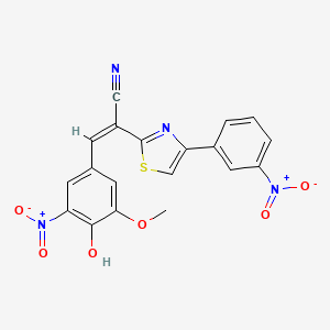 molecular formula C19H12N4O6S B2483923 (Z)-3-(4-hydroxy-3-methoxy-5-nitrophenyl)-2-(4-(3-nitrophenyl)thiazol-2-yl)acrylonitrile CAS No. 683255-17-6