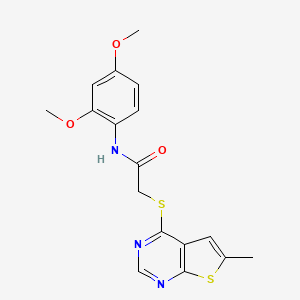 molecular formula C17H17N3O3S2 B2483950 N-(2,4-dimethoxyphenyl)-2-((6-methylthieno[2,3-d]pyrimidin-4-yl)thio)acetamide CAS No. 876902-14-6