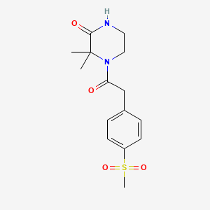 molecular formula C15H20N2O4S B2483958 3,3-二甲基-4-(2-(4-(甲磺基)苯基)乙酰)哌嗪-2-酮 CAS No. 941890-03-5