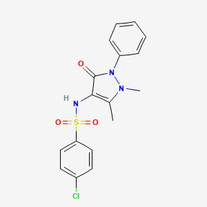 molecular formula C17H16ClN3O3S B2483964 4-(((4-Chlorophenyl)sulfonyl)amino)-2,3-dimethyl-1-phenyl-3-pyrazolin-5-one CAS No. 301314-62-5