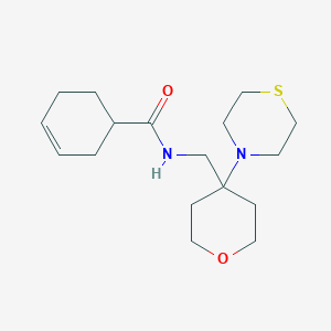 molecular formula C17H28N2O2S B2483965 N-[(4-Thiomorpholin-4-yloxan-4-yl)methyl]cyclohex-3-ene-1-carboxamide CAS No. 2415461-72-0