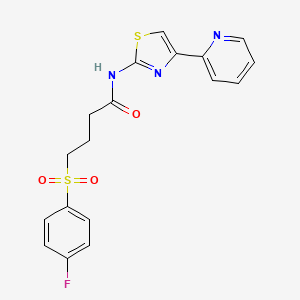 molecular formula C18H16FN3O3S2 B2483974 4-((4-fluorophenyl)sulfonyl)-N-(4-(pyridin-2-yl)thiazol-2-yl)butanamide CAS No. 923093-74-7