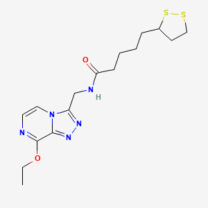 molecular formula C16H23N5O2S2 B2483993 5-(1,2-二硫杂环戊烷-3-基)-N-((8-乙氧基-[1,2,4]三氮唑[4,3-a]吡嗪-3-基)甲基)戊酰胺 CAS No. 2034547-55-0