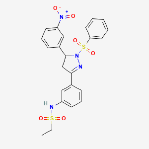 molecular formula C23H22N4O6S2 B2484023 N-[3-[2-(benzenesulfonyl)-3-(3-nitrophenyl)-3,4-dihydropyrazol-5-yl]phenyl]ethanesulfonamide CAS No. 851782-95-1