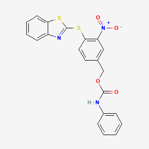 molecular formula C21H15N3O4S2 B2484043 [4-(1,3-苯并噻唑-2-基硫醚基)-3-硝基苯基]甲基-N-苯基甲酸酯 CAS No. 338393-85-4