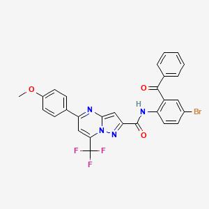 molecular formula C28H18BrF3N4O3 B2484044 N-(2-benzoyl-4-bromophenyl)-5-(4-methoxyphenyl)-7-(trifluoromethyl)pyrazolo[1,5-a]pyrimidine-2-carboxamide CAS No. 313245-47-5