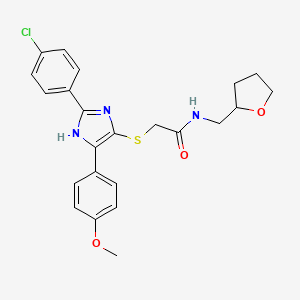 molecular formula C23H24ClN3O3S B2484047 2-((2-(4-chlorophenyl)-5-(4-methoxyphenyl)-1H-imidazol-4-yl)thio)-N-((tetrahydrofuran-2-yl)methyl)acetamide CAS No. 866346-75-0