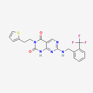 molecular formula C20H16F3N5O2S B2484058 3-[2-(2-噻吩基)乙基]-7-{[2-(三氟甲基)苯甲基]氨基}嘧啶并[4,5-d]嘧啶-2,4(1H,3H)-二酮 CAS No. 1396768-97-0