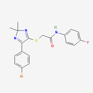 molecular formula C19H17BrFN3OS B2484075 2-((5-(4-bromophenyl)-2,2-dimethyl-2H-imidazol-4-yl)thio)-N-(4-fluorophenyl)acetamide CAS No. 899913-10-1