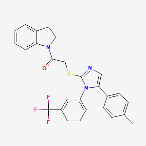molecular formula C27H22F3N3OS B2484076 1-(indolin-1-yl)-2-((5-(p-tolyl)-1-(3-(trifluoromethyl)phenyl)-1H-imidazol-2-yl)thio)ethanone CAS No. 1226441-14-0