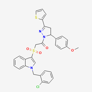 molecular formula C31H26ClN3O4S2 B2484080 2-((1-(2-chlorobenzyl)-1H-indol-3-yl)sulfonyl)-1-(5-(4-methoxyphenyl)-3-(thiophen-2-yl)-4,5-dihydro-1H-pyrazol-1-yl)ethanone CAS No. 686749-13-3