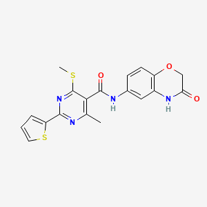 molecular formula C19H16N4O3S2 B2484108 4-methyl-6-(methylsulfanyl)-N-(3-oxo-3,4-dihydro-2H-1,4-benzoxazin-6-yl)-2-(thiophen-2-yl)pyrimidine-5-carboxamide CAS No. 1223288-73-0