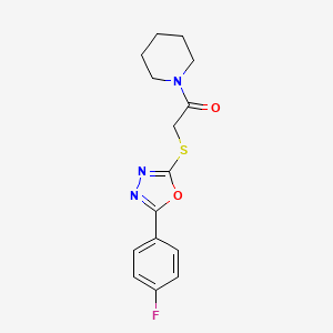 molecular formula C15H16FN3O2S B2484114 2-[5-(4-Fluoro-phenyl)-[1,3,4]oxadiazol-2-ylsulfanyl]-1-piperidin-1-yl-ethanone CAS No. 459861-09-7