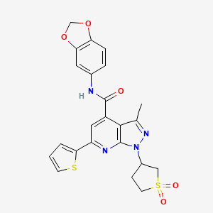 molecular formula C23H20N4O5S2 B2484122 N-(苯并[d][1,3]二噁英-5-基)-1-(1,1-二氧代四氢噻吩-3-基)-3-甲基-6-(噻吩-2-基)-1H-吡唑并[3,4-b]吡啶-4-甲酰胺 CAS No. 1021250-89-4