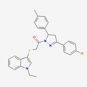 molecular formula C28H26BrN3OS B2484123 1-(3-(4-bromophenyl)-5-(p-tolyl)-4,5-dihydro-1H-pyrazol-1-yl)-2-((1-ethyl-1H-indol-3-yl)thio)ethanone CAS No. 681216-95-5