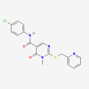 molecular formula C18H15ClN4O2S B2484155 N-(4-chlorophenyl)-1-methyl-6-oxo-2-(pyridin-2-ylmethylsulfanyl)pyrimidine-5-carboxamide CAS No. 891103-79-0
