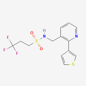 molecular formula C13H13F3N2O2S2 B2484159 3,3,3-trifluoro-N-((2-(thiophen-3-yl)pyridin-3-yl)methyl)propane-1-sulfonamide CAS No. 2034269-56-0