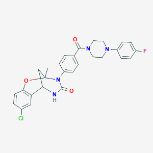 molecular formula C28H26ClFN4O3 B2484171 8-chloro-3-(4-{[4-(4-fluorophenyl)piperazin-1-yl]carbonyl}phenyl)-2-methyl-2,3,5,6-tetrahydro-4H-2,6-methano-1,3,5-benzoxadiazocin-4-one CAS No. 902466-12-0
