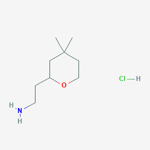 molecular formula C9H20ClNO B2484175 2-(4,4-二甲氧基氧杂环戊-2-基)乙胺；盐酸盐 CAS No. 2567502-11-6