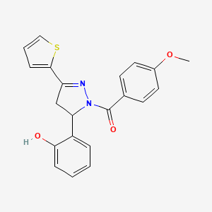 molecular formula C21H18N2O3S B2484202 2-[1-(4-methoxybenzoyl)-3-(thiophen-2-yl)-4,5-dihydro-1H-pyrazol-5-yl]phenol CAS No. 871307-82-3