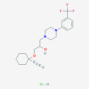 molecular formula C22H30ClF3N2O2 B2484203 1-((1-乙炔基环己基)氧基)-3-(4-(3-(三氟甲基)苯基)哌嗪-1-基)丙醇盐酸盐 CAS No. 1215820-04-4