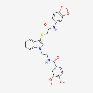 molecular formula C28H27N3O6S B2484212 N-(2-(3-((2-(苯并[d][1,3]二氧杂环[5.4-c]苯并-5-基氨基)-2-氧代乙基)硫代)-1H-吲哚-1-基)乙基)-3,4-二甲氧基苯甲酰胺 CAS No. 497073-45-7