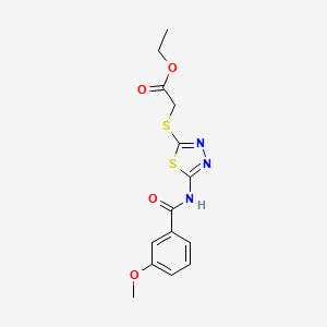 molecular formula C14H15N3O4S2 B2484249 Ethyl 2-({5-[(3-methoxybenzoyl)amino]-1,3,4-thiadiazol-2-yl}sulfanyl)acetate CAS No. 329699-65-2