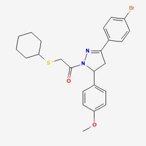 molecular formula C24H27BrN2O2S B2484294 1-(3-(4-bromophenyl)-5-(4-methoxyphenyl)-4,5-dihydro-1H-pyrazol-1-yl)-2-(cyclohexylthio)ethanone CAS No. 403836-92-0