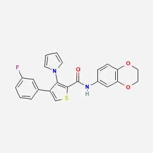 molecular formula C23H17FN2O3S B2484329 N-(2,3-dihydro-1,4-benzodioxin-6-yl)-4-(3-fluorophenyl)-3-(1H-pyrrol-1-yl)thiophene-2-carboxamide CAS No. 1251625-05-4