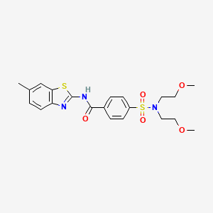 molecular formula C21H25N3O5S2 B2484332 4-[bis(2-methoxyethyl)sulfamoyl]-N-(6-methyl-1,3-benzothiazol-2-yl)benzamide CAS No. 361159-69-5