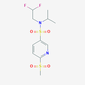 molecular formula C11H16F2N2O4S2 B2484359 N-(2,2-Difluoroethyl)-6-methylsulfonyl-N-propan-2-ylpyridine-3-sulfonamide CAS No. 2224339-75-5