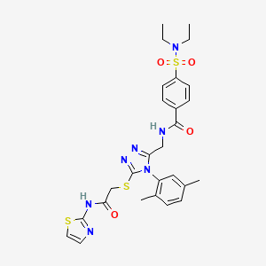 molecular formula C27H31N7O4S3 B2484360 4-(N,N-diethylsulfamoyl)-N-((4-(2,5-dimethylphenyl)-5-((2-oxo-2-(thiazol-2-ylamino)ethyl)thio)-4H-1,2,4-triazol-3-yl)methyl)benzamide CAS No. 309940-54-3