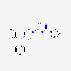 molecular formula C27H30N6 B2484388 2-(3,5-dimethyl-1H-pyrazol-1-yl)-4-[4-(diphenylmethyl)piperazin-1-yl]-6-methylpyrimidine CAS No. 1019106-84-3