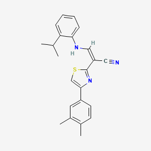 molecular formula C23H23N3S B2484393 (Z)-2-(4-(3,4-dimethylphenyl)thiazol-2-yl)-3-((2-isopropylphenyl)amino)acrylonitrile CAS No. 477186-30-4