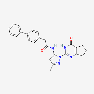 2-([1,1'-biphenyl]-4-yl)-N-(3-methyl-1-(4-oxo-4,5,6,7-tetrahydro-3H-cyclopenta[d]pyrimidin-2-yl)-1H-pyrazol-5-yl)acetamide