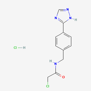 molecular formula C11H12Cl2N4O B2484431 2-Chloro-N-[[4-(1H-1,2,4-triazol-5-yl)phenyl]methyl]acetamide;hydrochloride CAS No. 2411243-66-6