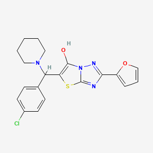 molecular formula C20H19ClN4O2S B2484497 5-((4-Chlorophenyl)(piperidin-1-yl)methyl)-2-(furan-2-yl)thiazolo[3,2-b][1,2,4]triazol-6-ol CAS No. 887220-51-1