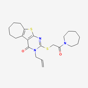 molecular formula C22H29N3O2S2 B2484509 3-allyl-2-((2-(azepan-1-yl)-2-oxoethyl)thio)-6,7,8,9-tetrahydro-3H-cyclohepta[4,5]thieno[2,3-d]pyrimidin-4(5H)-one CAS No. 670273-30-0