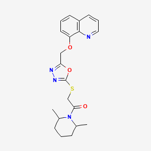 molecular formula C21H24N4O3S B2484517 1-(2,6-Dimethylpiperidin-1-yl)-2-[[5-(quinolin-8-yloxymethyl)-1,3,4-oxadiazol-2-yl]sulfanyl]ethanone CAS No. 461452-01-7