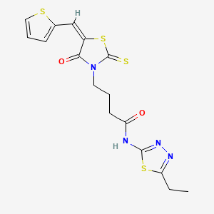 (E)-N-(5-ethyl-1,3,4-thiadiazol-2-yl)-4-(4-oxo-5-(thiophen-2-ylmethylene)-2-thioxothiazolidin-3-yl)butanamide