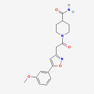 molecular formula C18H21N3O4 B2484562 1-(2-(5-(3-甲氧基苯基)异噁唑-3-基)乙酰)哌啶-4-甲酰胺 CAS No. 953139-36-1