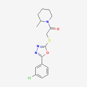molecular formula C16H18ClN3O2S B2484569 1-({[5-(3-Chlorophenyl)-1,3,4-oxadiazol-2-yl]thio}acetyl)-2-methylpiperidine CAS No. 461001-19-4