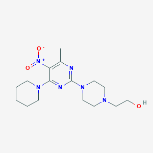 molecular formula C16H26N6O3 B2484570 2-(4-(4-Methyl-5-nitro-6-(piperidin-1-yl)pyrimidin-2-yl)piperazin-1-yl)ethanol CAS No. 1209144-39-7