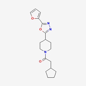 molecular formula C18H23N3O3 B2484574 2-Cyclopentyl-1-(4-(5-(furan-2-yl)-1,3,4-oxadiazol-2-yl)piperidin-1-yl)ethanone CAS No. 1171884-28-8