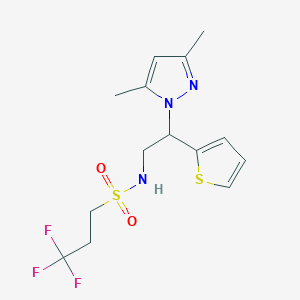 molecular formula C14H18F3N3O2S2 B2484578 N-(2-(3,5-二甲基-1H-吡唑-1-基)-2-(噻吩-2-基)乙基)-3,3,3-三氟丙烷-1-磺酰胺 CAS No. 2034564-62-8