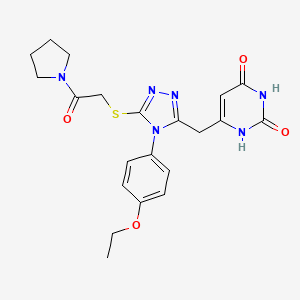 molecular formula C21H24N6O4S B2484601 6-[[4-(4-ethoxyphenyl)-5-(2-oxo-2-pyrrolidin-1-ylethyl)sulfanyl-1,2,4-triazol-3-yl]methyl]-1H-pyrimidine-2,4-dione CAS No. 852153-43-6